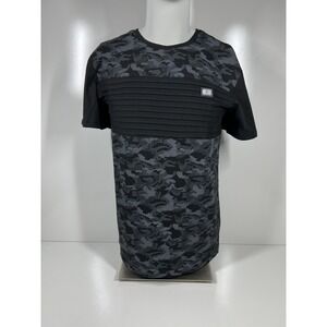 NWT Leif Nelson Black Gray Camo‎ Textured Short Sleeve Shirt LN405 Mens SZ Large